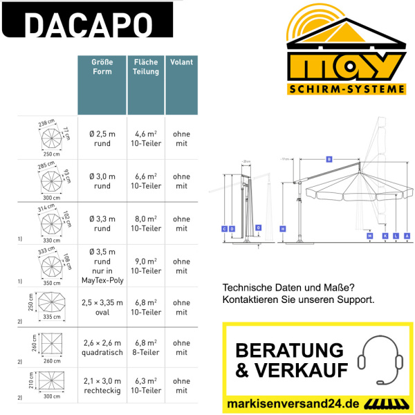 May Dacapo Schirm Groessen